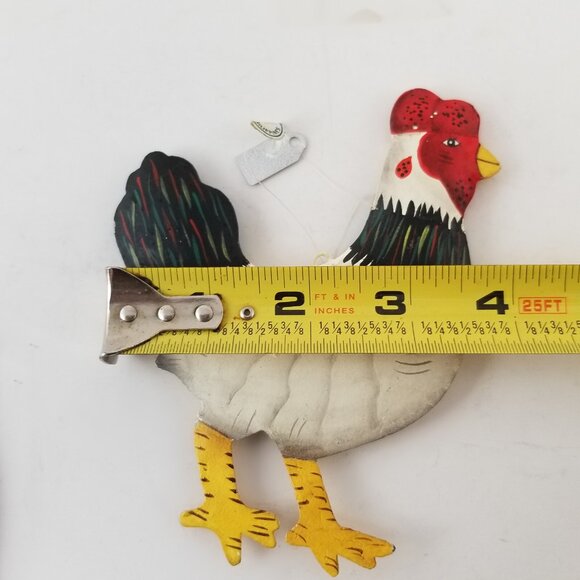 Primitive Chicken Rooster Metal Ornament Figurine Rustic Farmhouse Original Tag - Picture 6 of 9